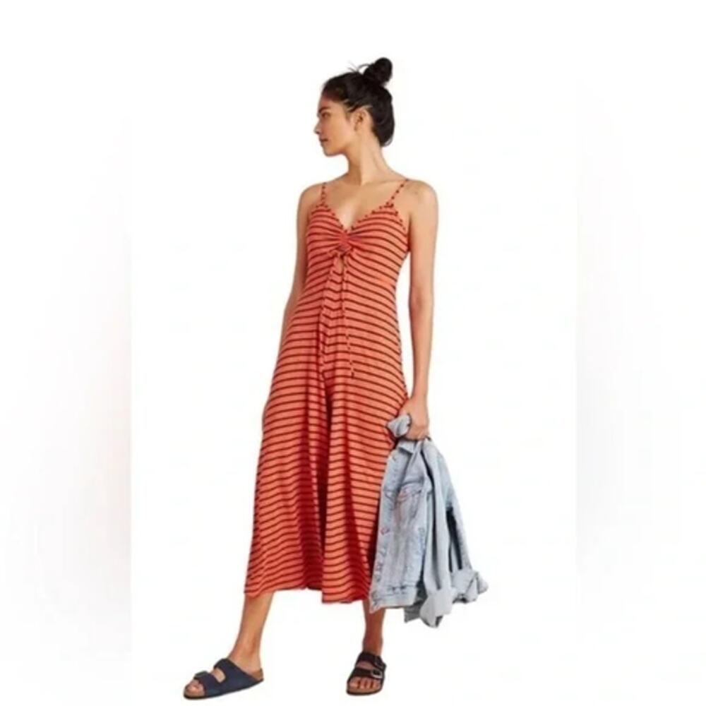 Anthropologie Red and Black Striped Jumpsuit